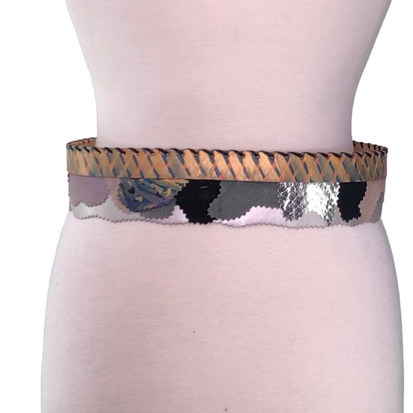 Karinne Womens Size S Belt Handcrafted Art to Wear Leather Metallic Abstract VTG main image 12